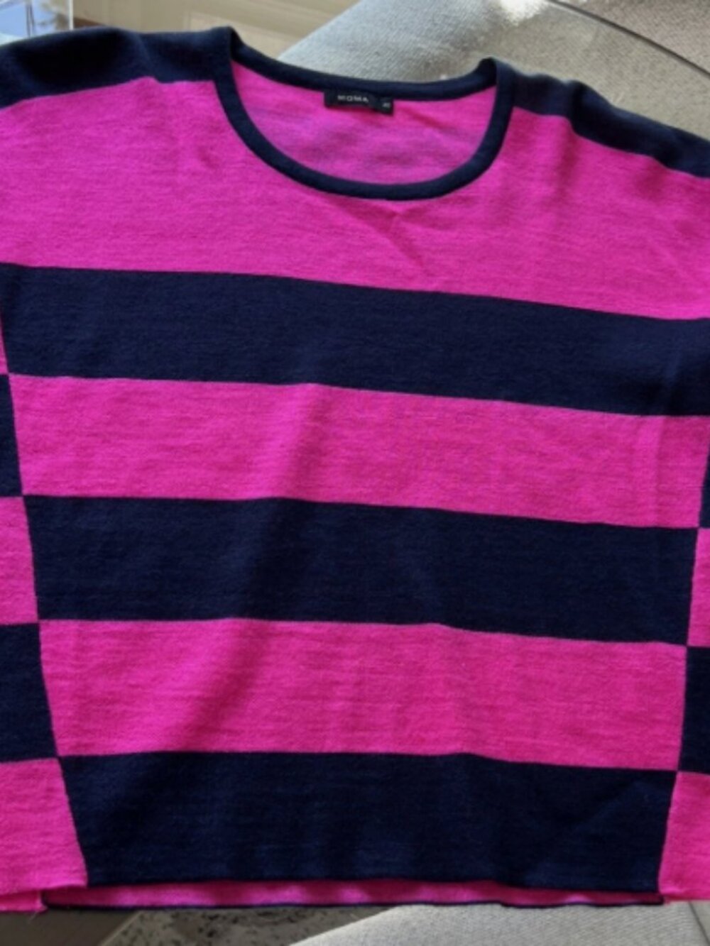 MOMA Pink Navy Colorblock Striped Sweater Boatneck Wool Blend Size 40 Small Medi